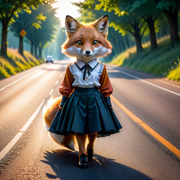 Pic of a fox in a skirt on the road