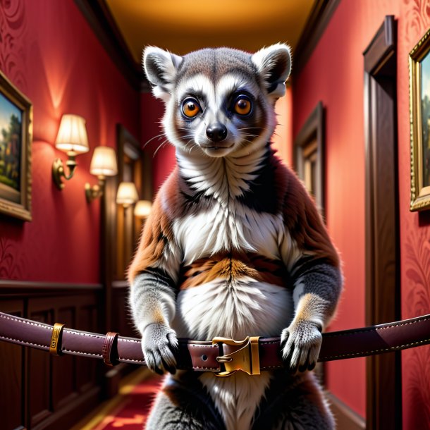 Illustration of a lemur in a belt in the house