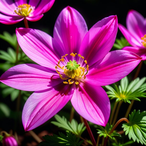 Retrato de una anémona de madera rosa caliente