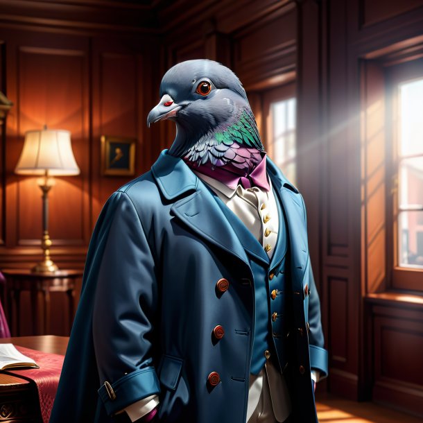 Illustration of a pigeon in a coat in the house