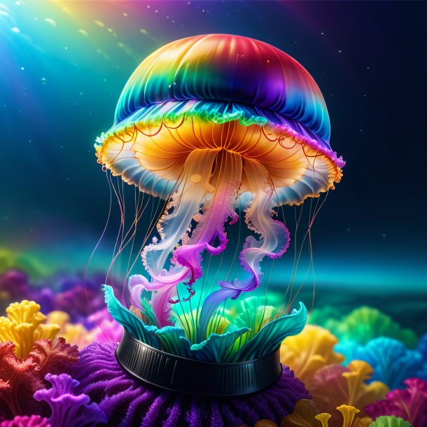 Image of a jellyfish in a cap on the rainbow