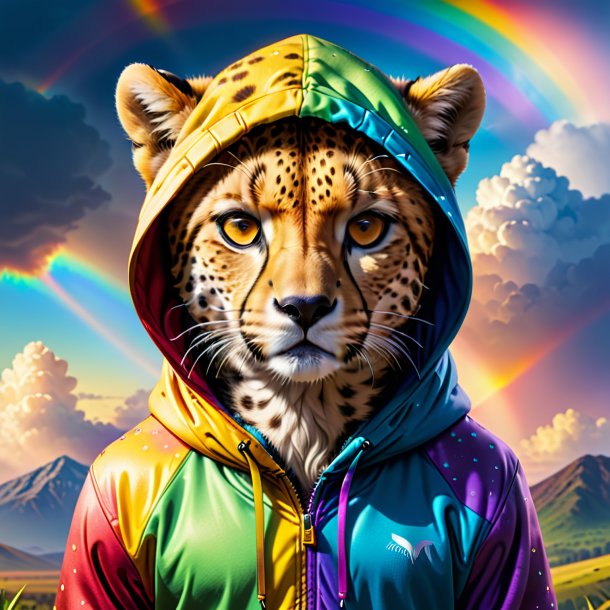 Image of a cheetah in a hoodie on the rainbow