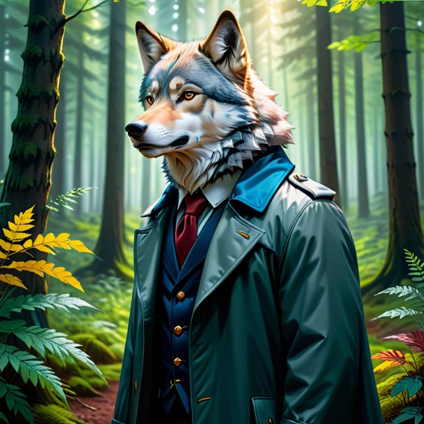 Illustration of a wolf in a coat in the forest