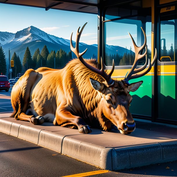 Picture of a sleeping of a elk on the bus stop