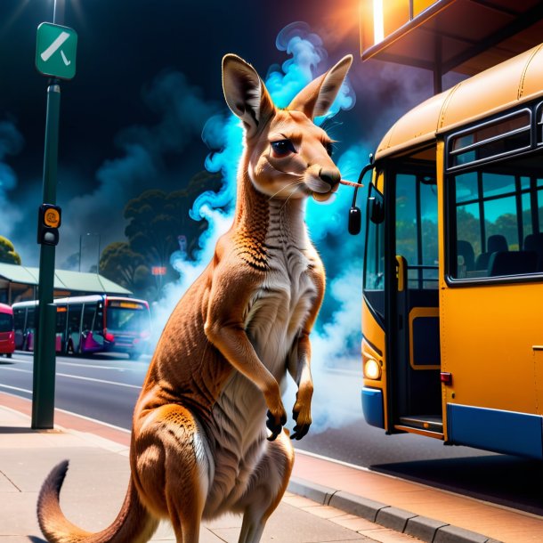 Image of a smoking of a kangaroo on the bus stop