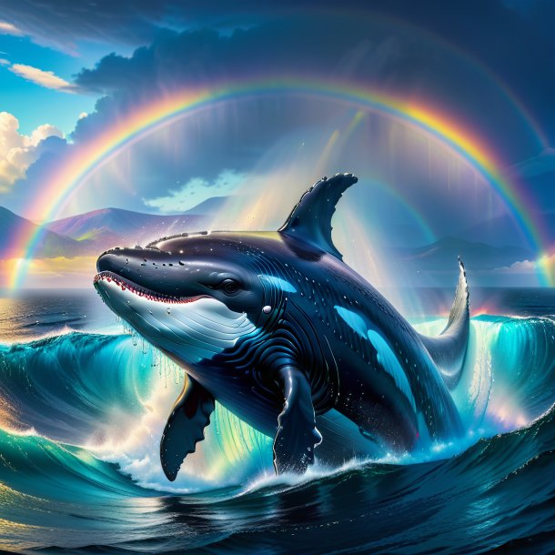 Image of a crying of a whale on the rainbow