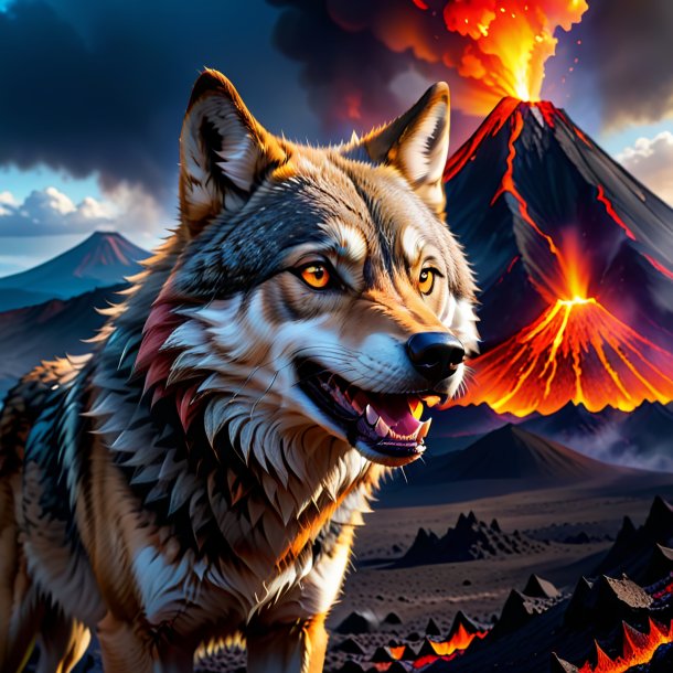 Pic of a smiling of a wolf in the volcano