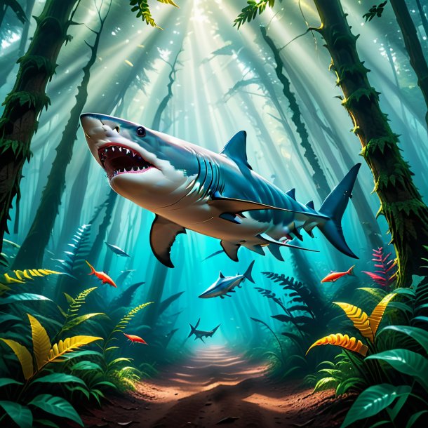 Picture of a jumping of a shark in the forest