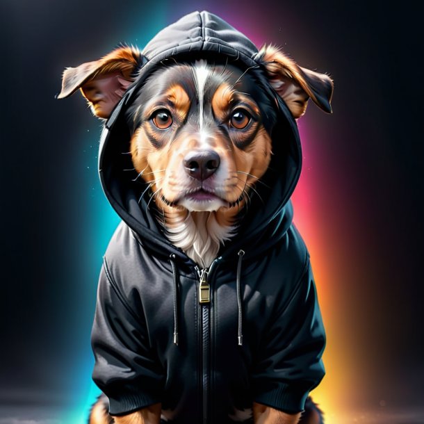 Pic of a dog in a black hoodie