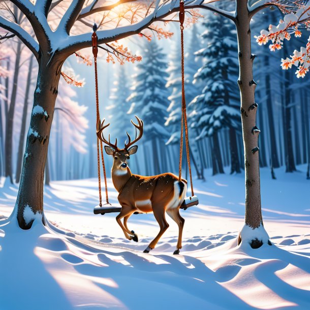 Picture of a swinging on a swing of a deer in the snow