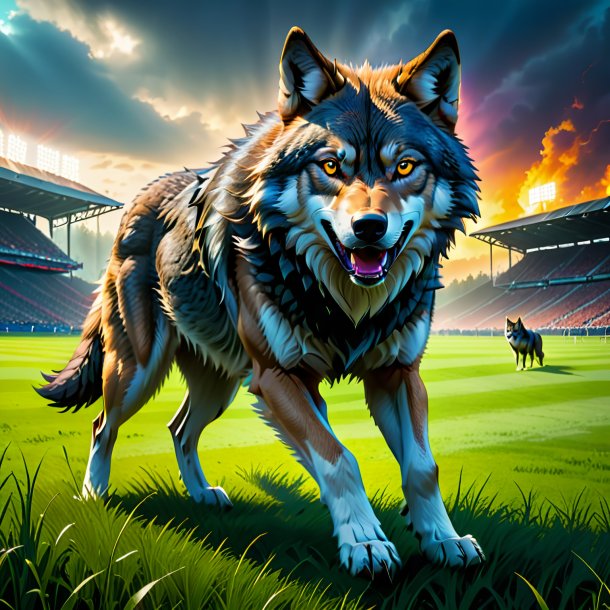 Picture of a threatening of a wolf on the field