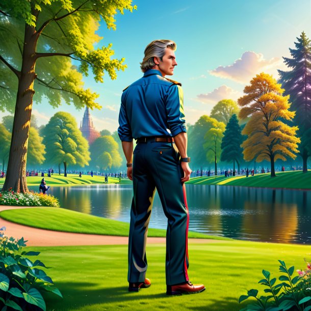 Illustration of a pike in a trousers in the park