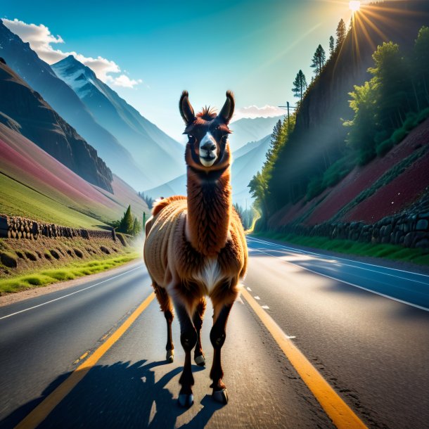 Image of a threatening of a llama on the road