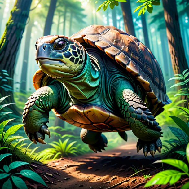 Picture of a jumping of a tortoise in the forest