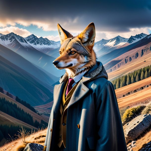 Pic of a jackal in a coat in the mountains