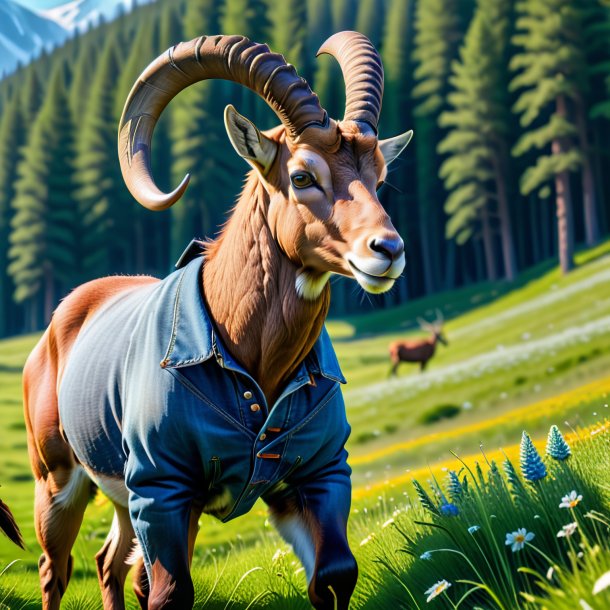 Image of a ibex in a jeans in the meadow