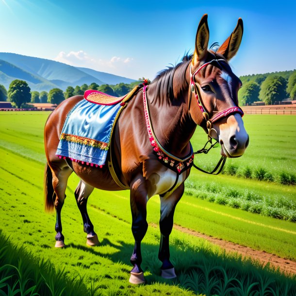 Foto de una mula en un vestido en el campo