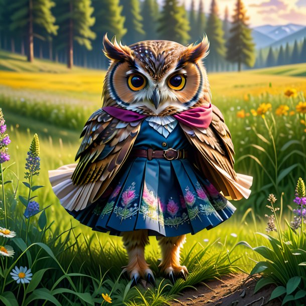 Picture of a owl in a skirt in the meadow