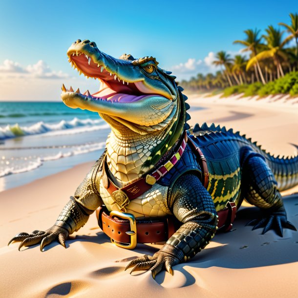 Picture of a alligator in a belt on the beach