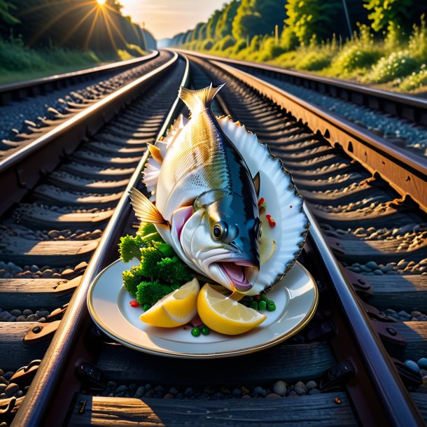 Imagen de un comer de un eglefino en las vías del ferrocarril