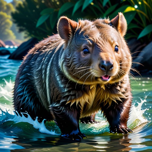 Pic of a wombat in a jeans in the water