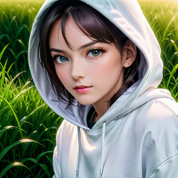 Portrait of a white hoodie from grass