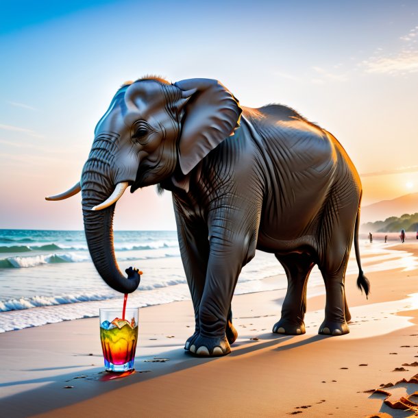 Image of a drinking of a elephant on the beach