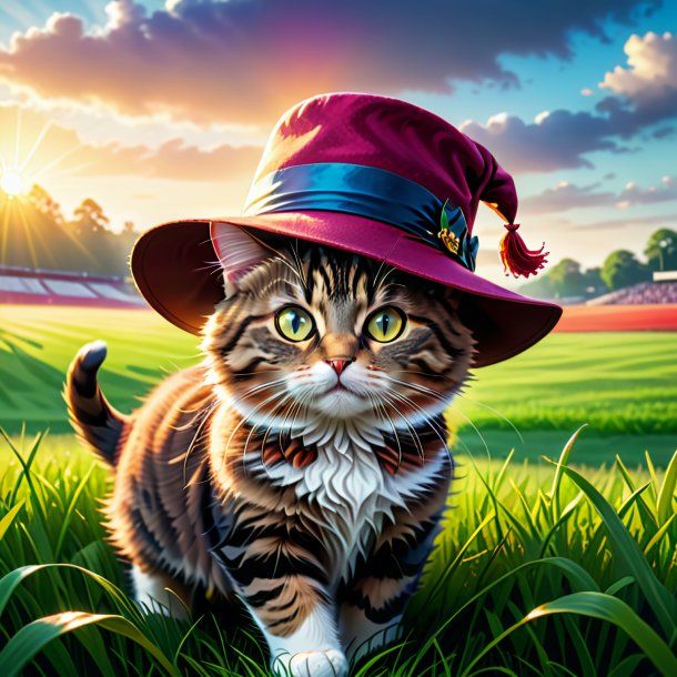 Ilustración de un gato en un sombrero en el campo