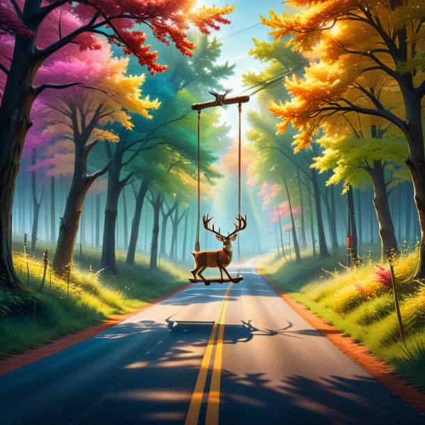 Pic of a swinging on a swing of a deer on the road