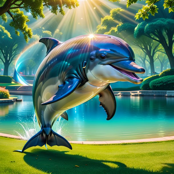 Picture of a dolphin in a belt in the park