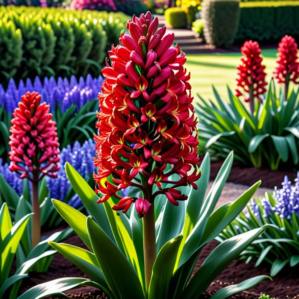 Pic d'une jacinthe rouge, jardin