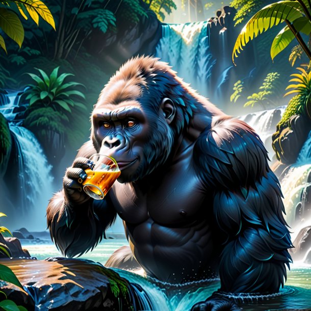 Image of a drinking of a gorilla in the waterfall