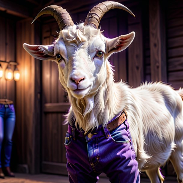 Foto de una cabra en un vaquero morado