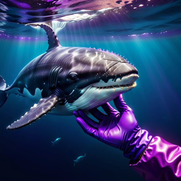 Photo of a whale in a purple gloves