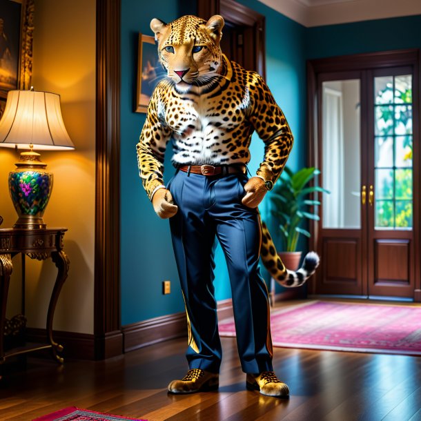 Um leopardo em uma calça na casa