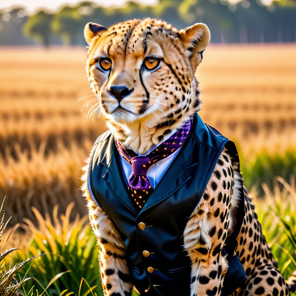 Pic of a cheetah in a vest on the field