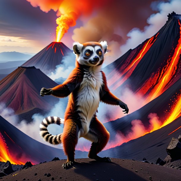 Pic of a dancing of a lemur in the volcano