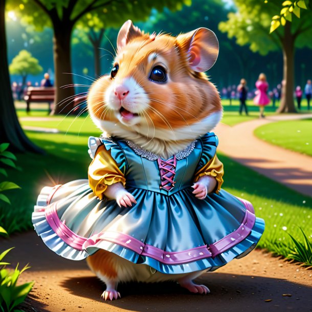 Illustration of a hamster in a dress in the park