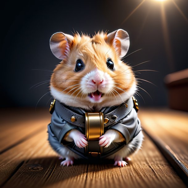 Imagem de um hamster em um cinto cinza