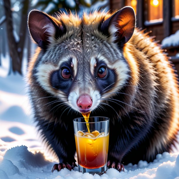 Photo d'une boisson d'un opossum dans la neige