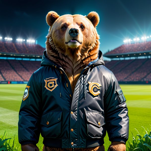 Image of a bear in a jacket on the field