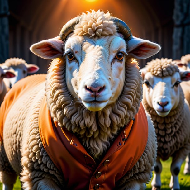 Picture of a sheep in a orange coat