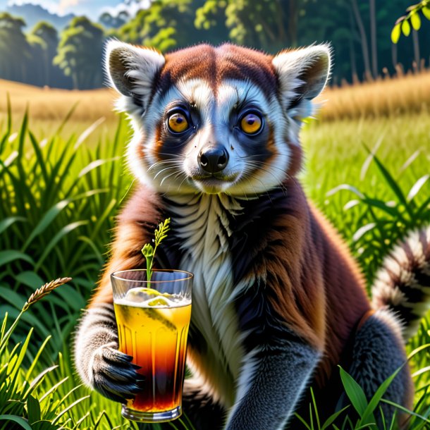 Picture of a drinking of a lemur in the meadow