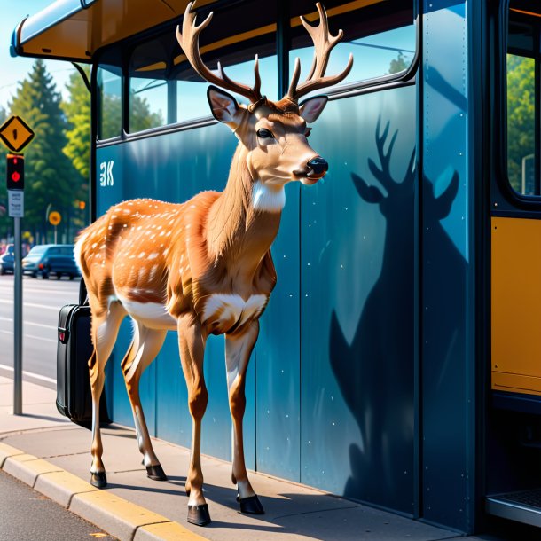 Photo d'un cerf dans un jean sur l'arrêt de bus