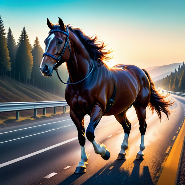 Ilustração de um cavalo em uma luvas na estrada