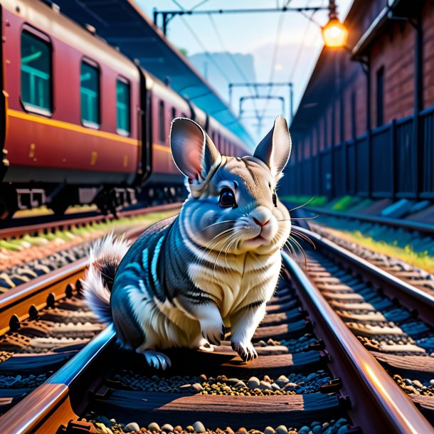 Uma foto de uma natação de uma chinchillas nos trilhos ferroviários