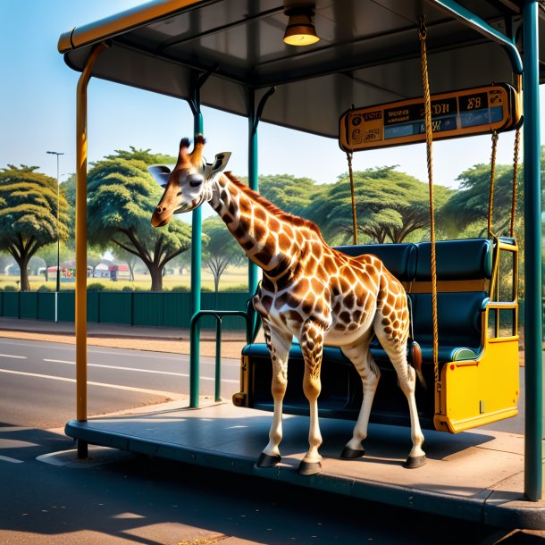 Foto de un balanceo en un columpio de una jirafa en la parada de autobús