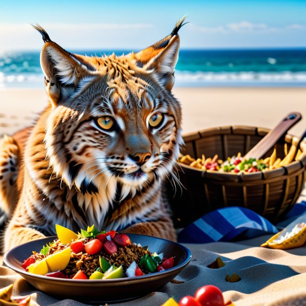 Pic d'un repas d'un lynx sur la plage