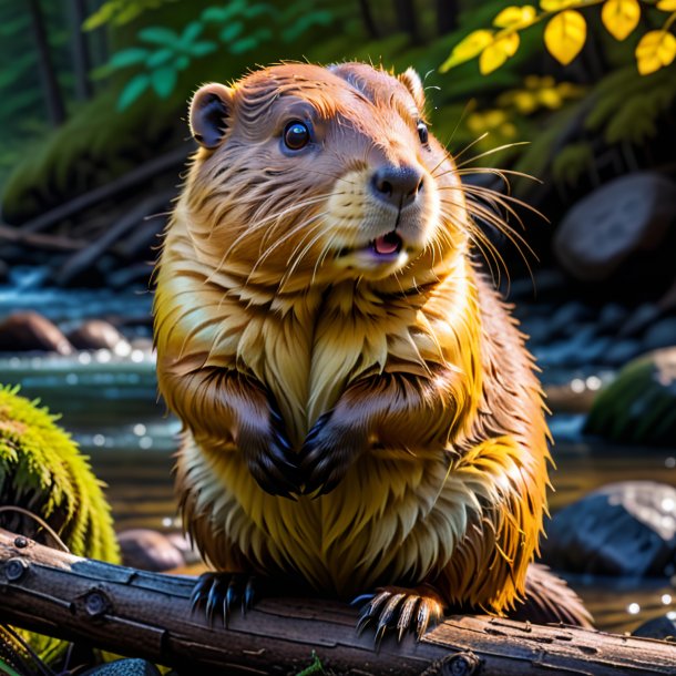 Image of a yellow waiting beaver