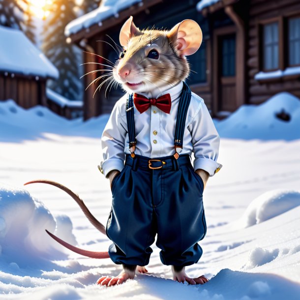 Photo of a rat in a trousers in the snow